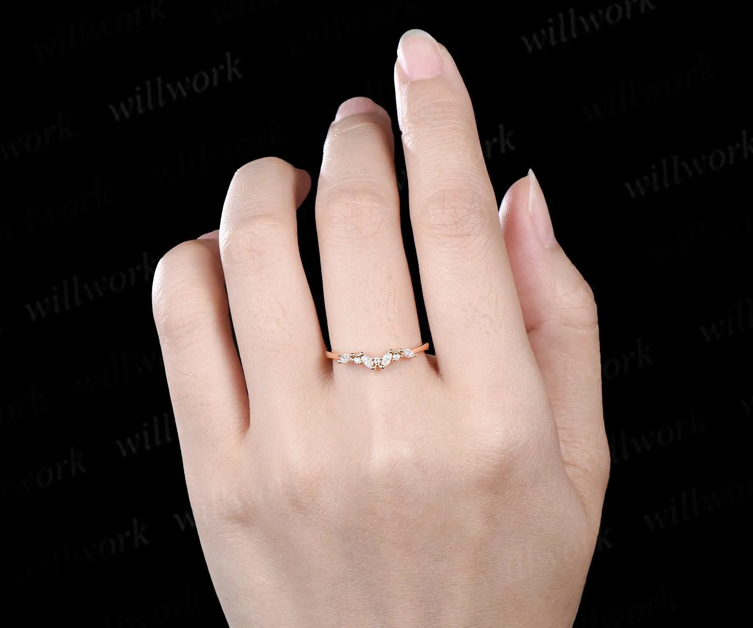 Cluster marquise cut moissanite diamond wedding band 14k yellow gold stacking bridal ring women gift sold by Willwork Jewelry product image thumbnail 3