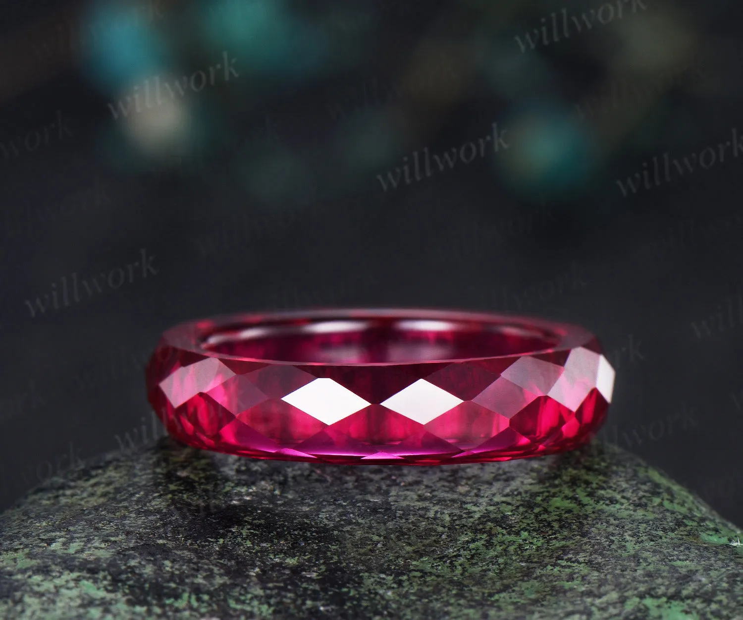 Briolette cut red ruby rough stone wedding band mens full eternity dainty ruby bridal engagement ring women July birthstone gift for him sold by Willwork Jewelry product image thumbnail 2