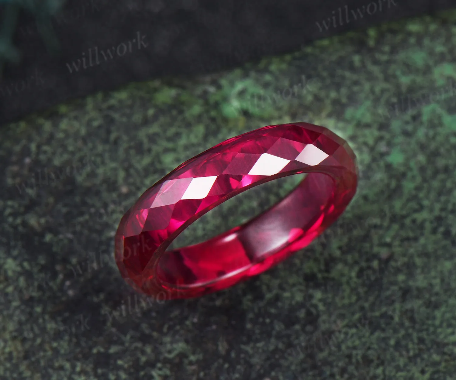 Briolette cut red ruby rough stone wedding band mens full eternity dainty ruby bridal engagement ring women July birthstone gift for him sold by Willwork Jewelry product image thumbnail 5