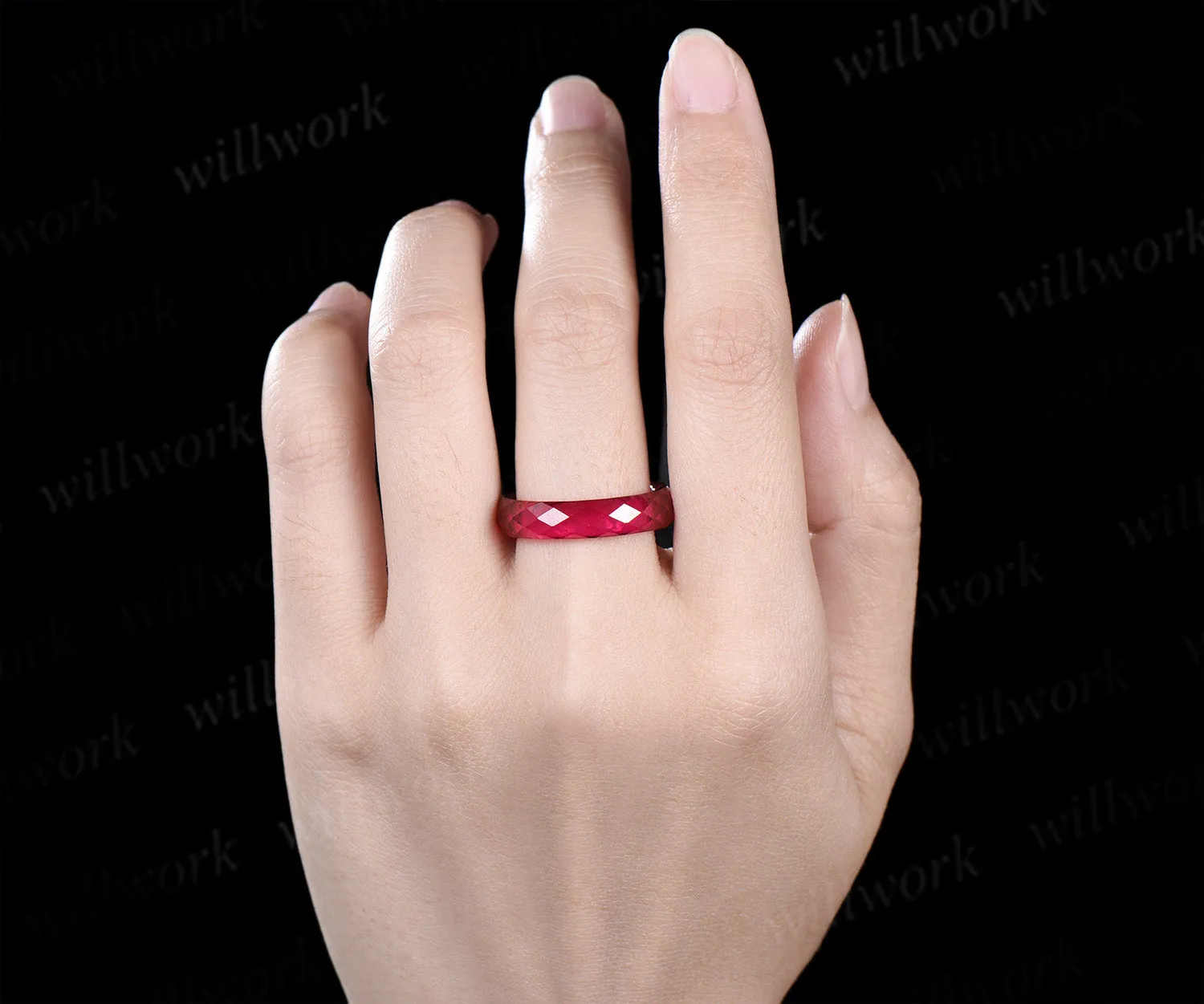 Briolette cut red ruby rough stone wedding band mens full eternity dainty ruby bridal engagement ring women July birthstone gift for him sold by Willwork Jewelry product image thumbnail 3