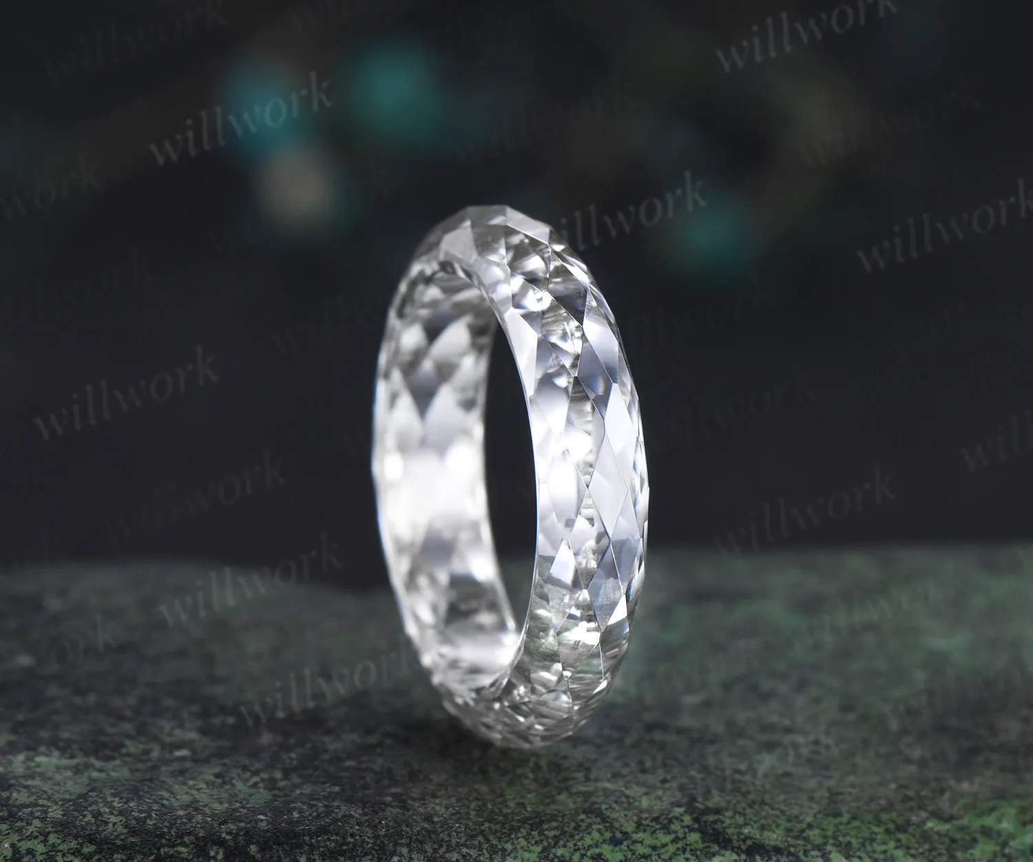 Briolette cut white moissanite wedding band mens full eternity unique bridal engagement ring gift for him husband sold by Willwork Jewelry product image thumbnail 2
