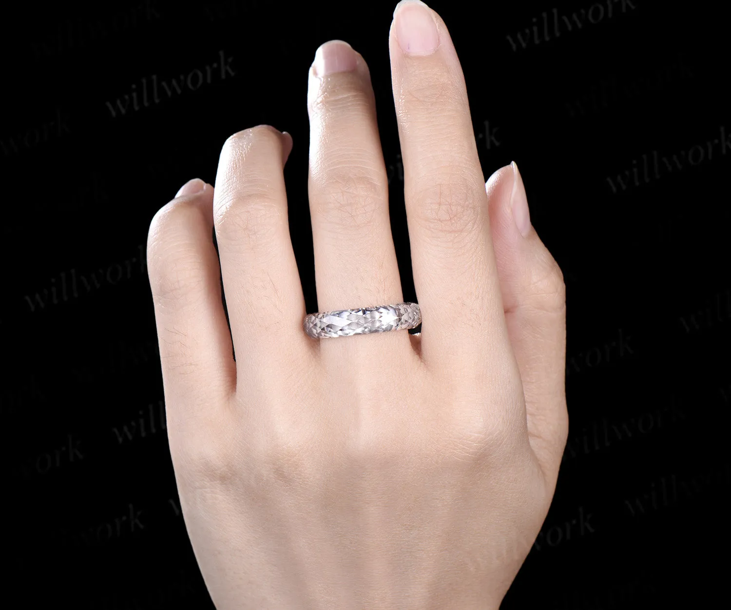 Briolette cut white moissanite wedding band mens full eternity unique bridal engagement ring gift for him husband sold by Willwork Jewelry product image thumbnail 3