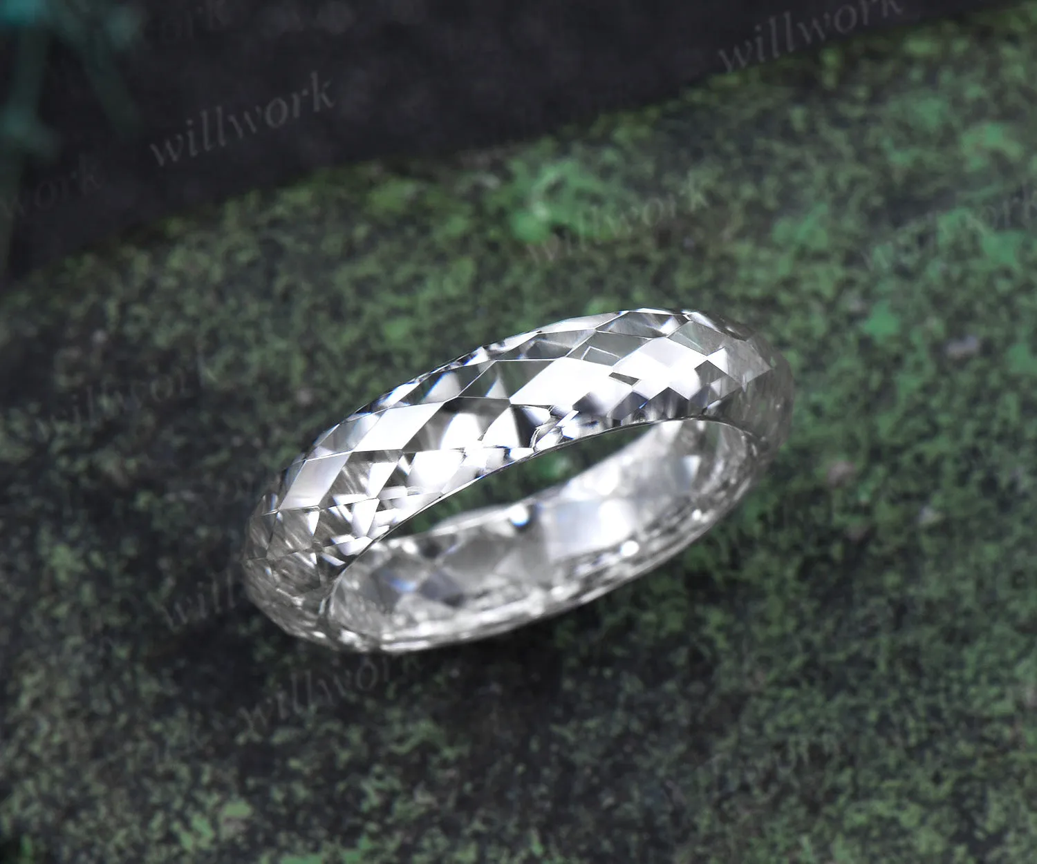 Briolette cut white moissanite wedding band mens full eternity unique bridal engagement ring gift for him husband sold by Willwork Jewelry product image thumbnail 5