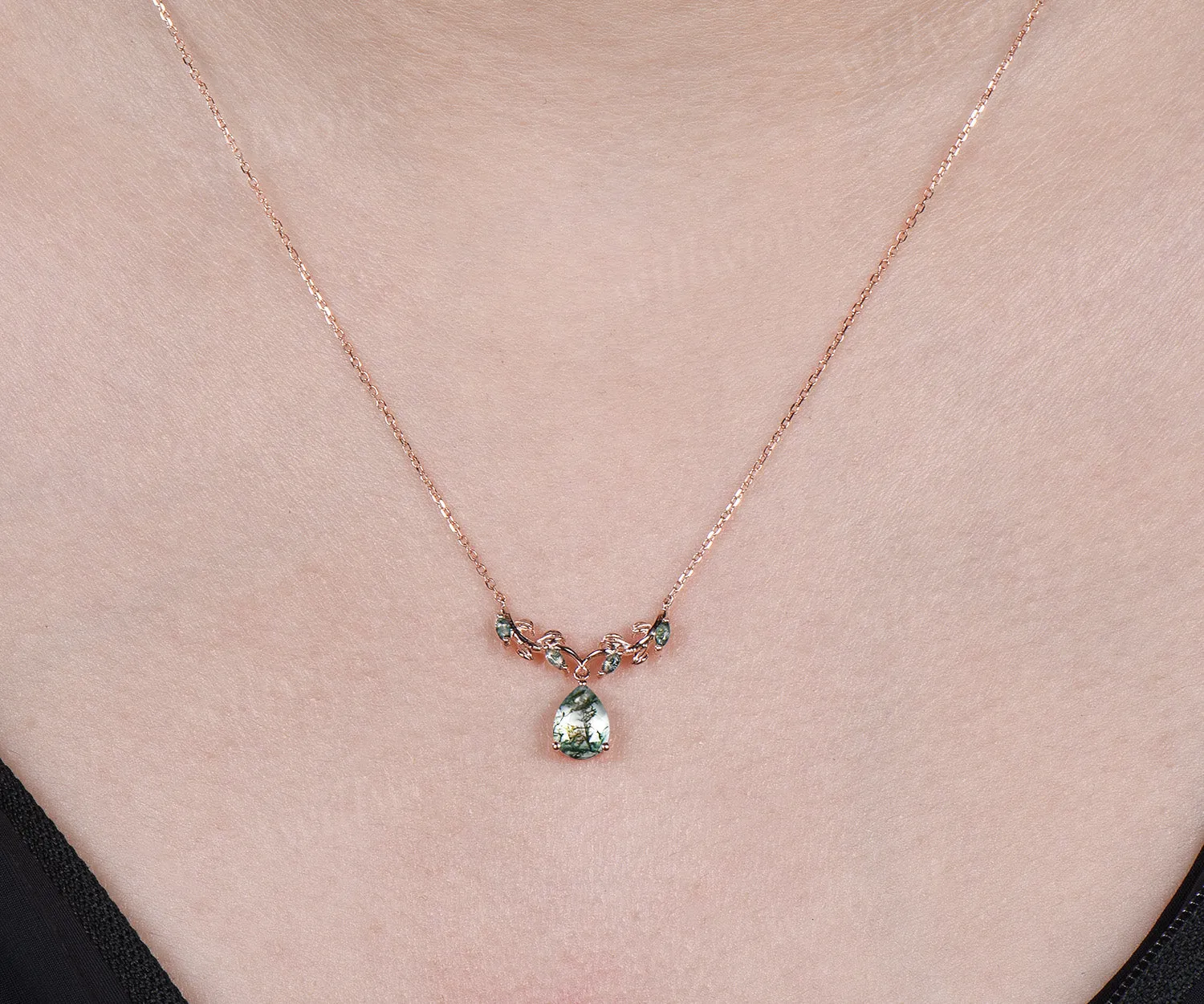 Pear moss agate necklace leaf vine marquise moss agate nature inspired pendant unique botanical jewelry gift sold by Willwork Jewelry product image thumbnail 2