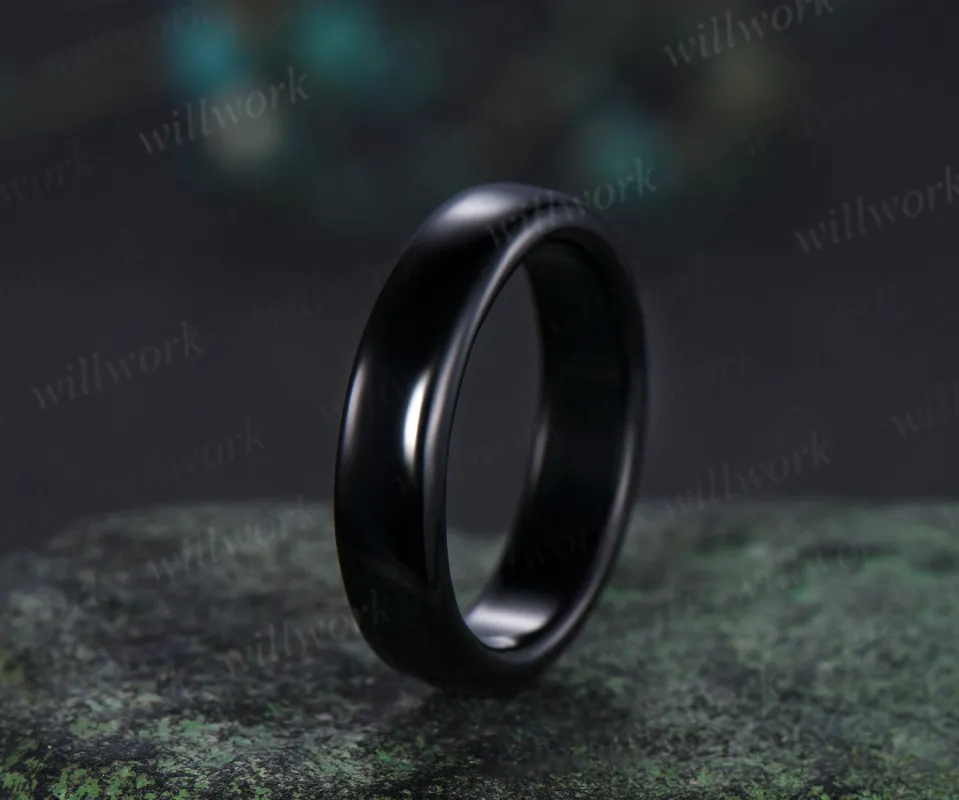 5mm natural black onyx solitaire ring black stone full eternity band minimalist rough stone men ring wedding anniversary birthday gifts sold by Willwork Jewelry