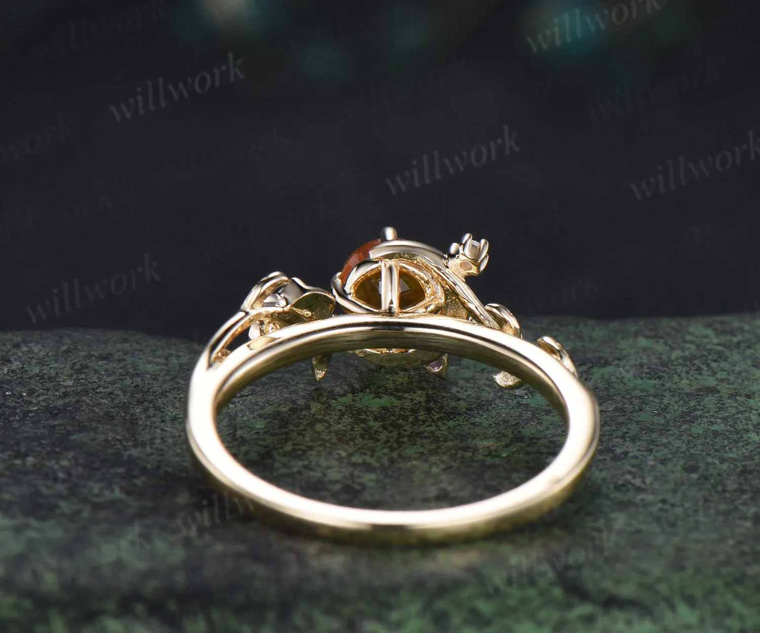 5mm Round Cut Natural Yellow Citrine Moon Engagement Ring 14K Yellow Gold Vine Leaf Genuine Crystal Amethyst Opal November Birthstone Gifts sold by Willwork Jewelry product image thumbnail 4