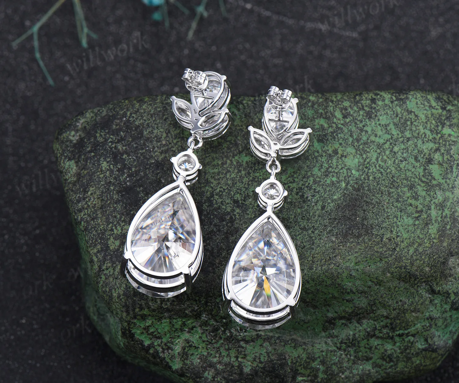 18ct pear big moissanite earrings solid 14k white gold cluster drop earrings women anniversary gift sold by Willwork Jewelry product image thumbnail 4