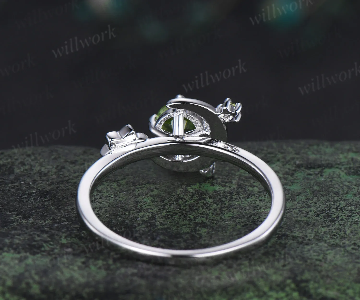 Round cut peridot engagement ring white gold moon floral peridot ring vintage diamond cluster wedding anniversary gifts sold by Willwork Jewelry product image thumbnail 4