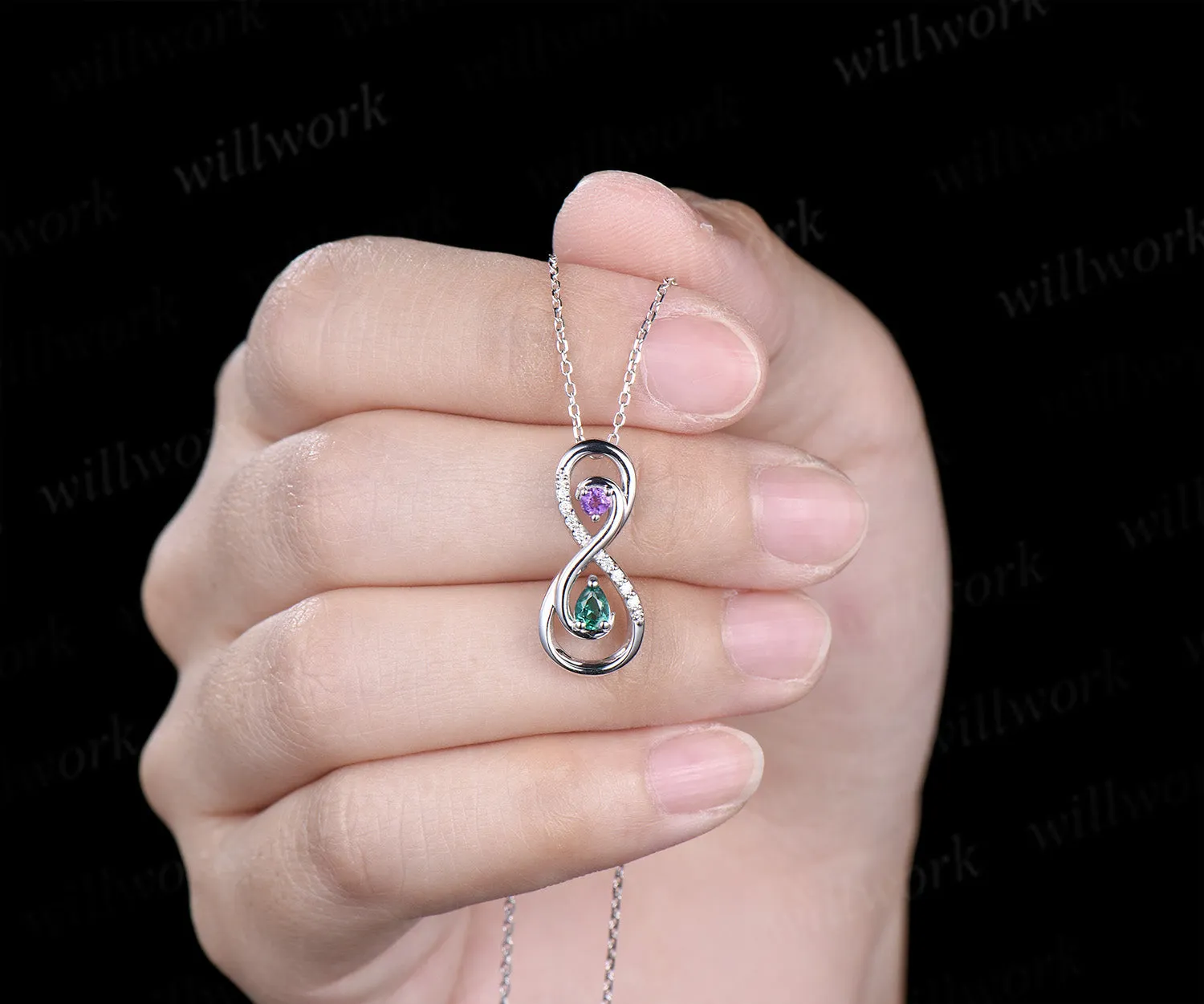 Infinity pear emerald round amethyst pendant necklace Toi et Moi necklace with diamonds unique gifts for women sold by Willwork Jewelry product image thumbnail 5