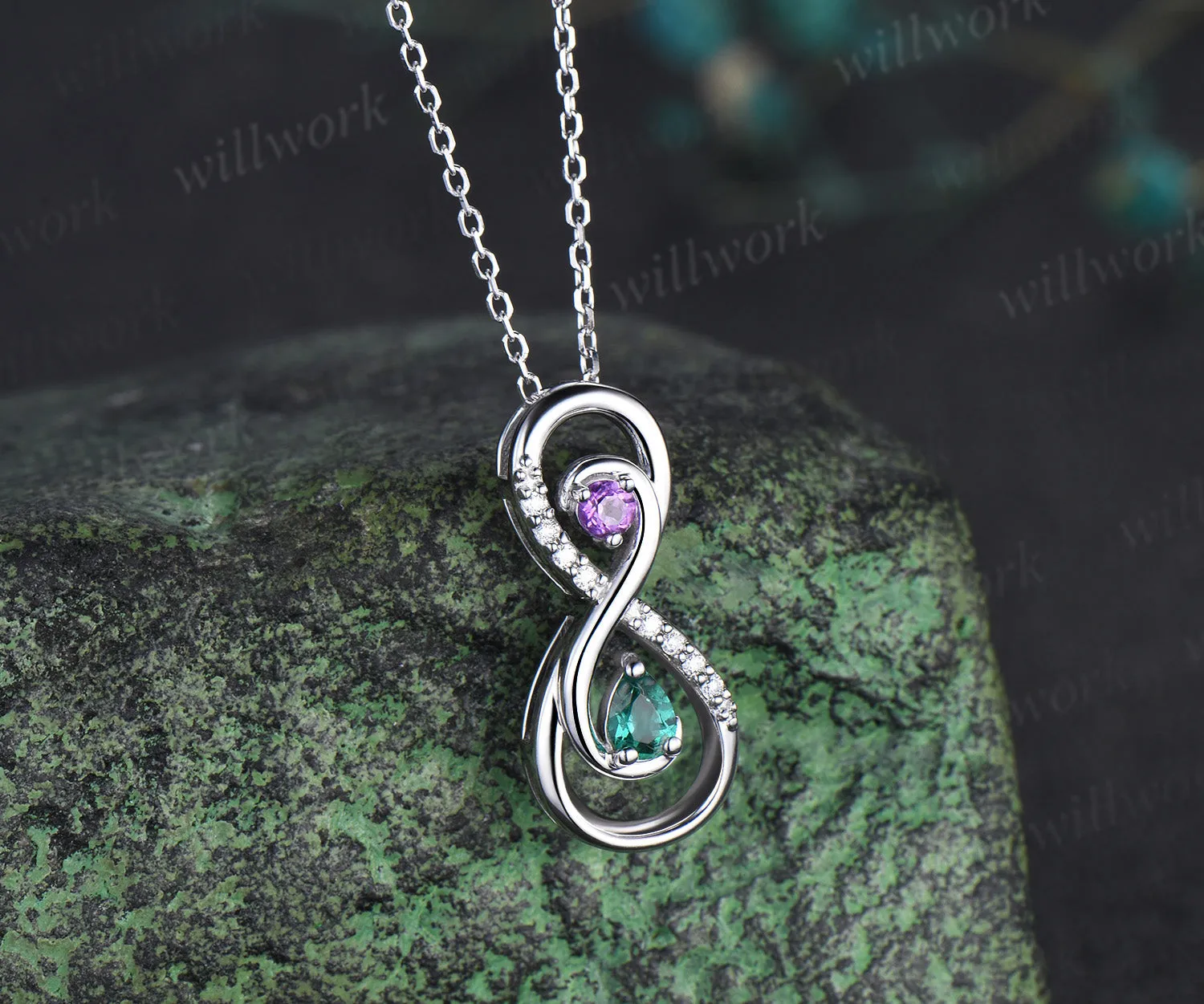 Infinity pear emerald round amethyst pendant necklace Toi et Moi necklace with diamonds unique gifts for women sold by Willwork Jewelry product image thumbnail 2