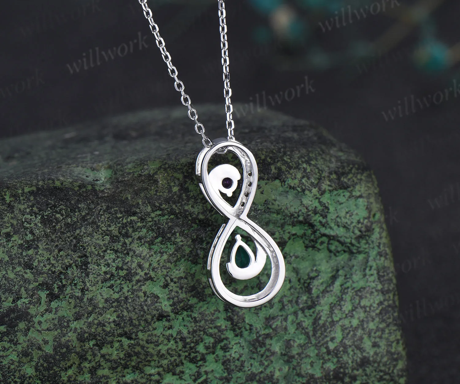 Infinity pear emerald round amethyst pendant necklace Toi et Moi necklace with diamonds unique gifts for women sold by Willwork Jewelry product image thumbnail 4
