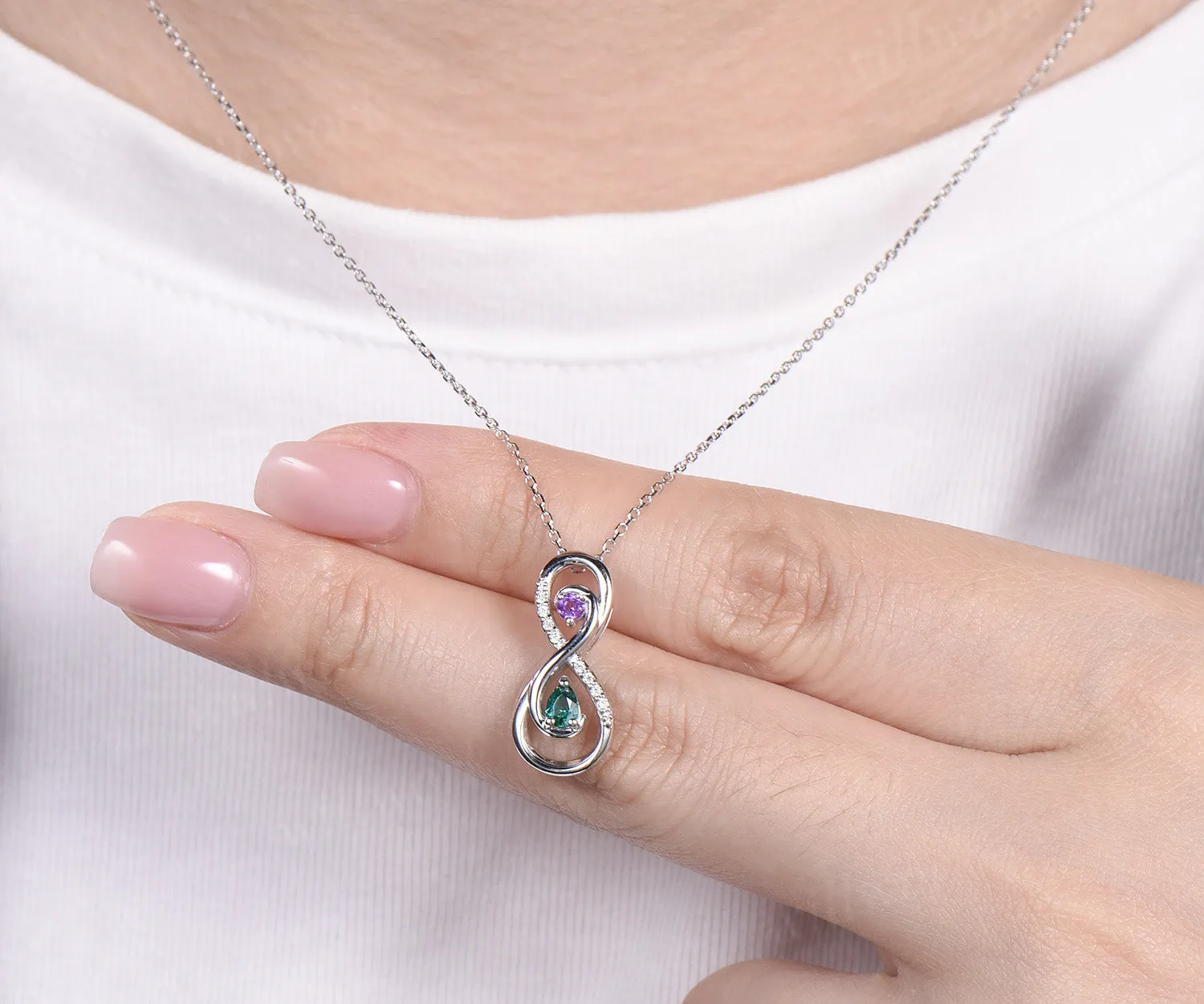 Infinity pear emerald round amethyst pendant necklace Toi et Moi necklace with diamonds unique gifts for women sold by Willwork Jewelry product image thumbnail 3