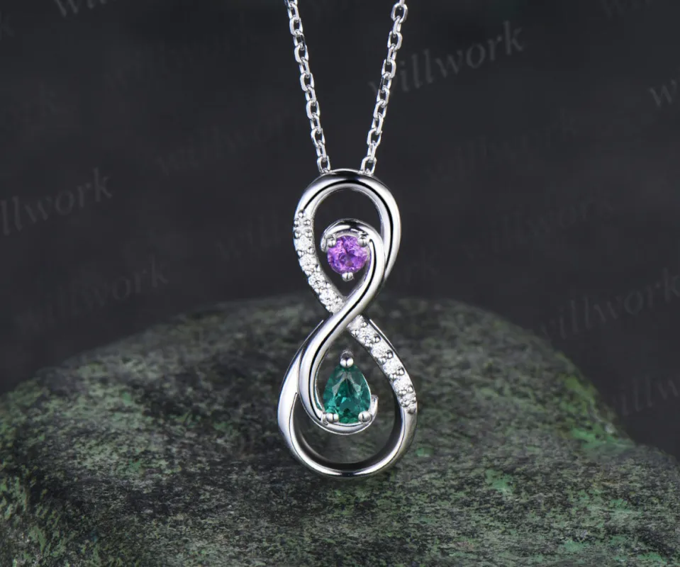 Infinity pear emerald round amethyst pendant necklace Toi et Moi necklace with diamonds unique gifts for women made by Willwork Jewelry