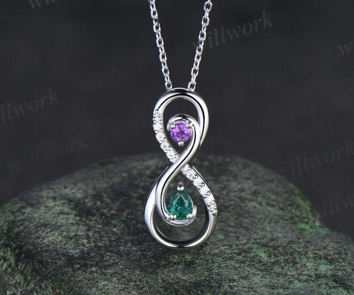 Infinity pear emerald round amethyst pendant necklace Toi et Moi necklace with diamonds unique gifts for women sold by Willwork Jewelry