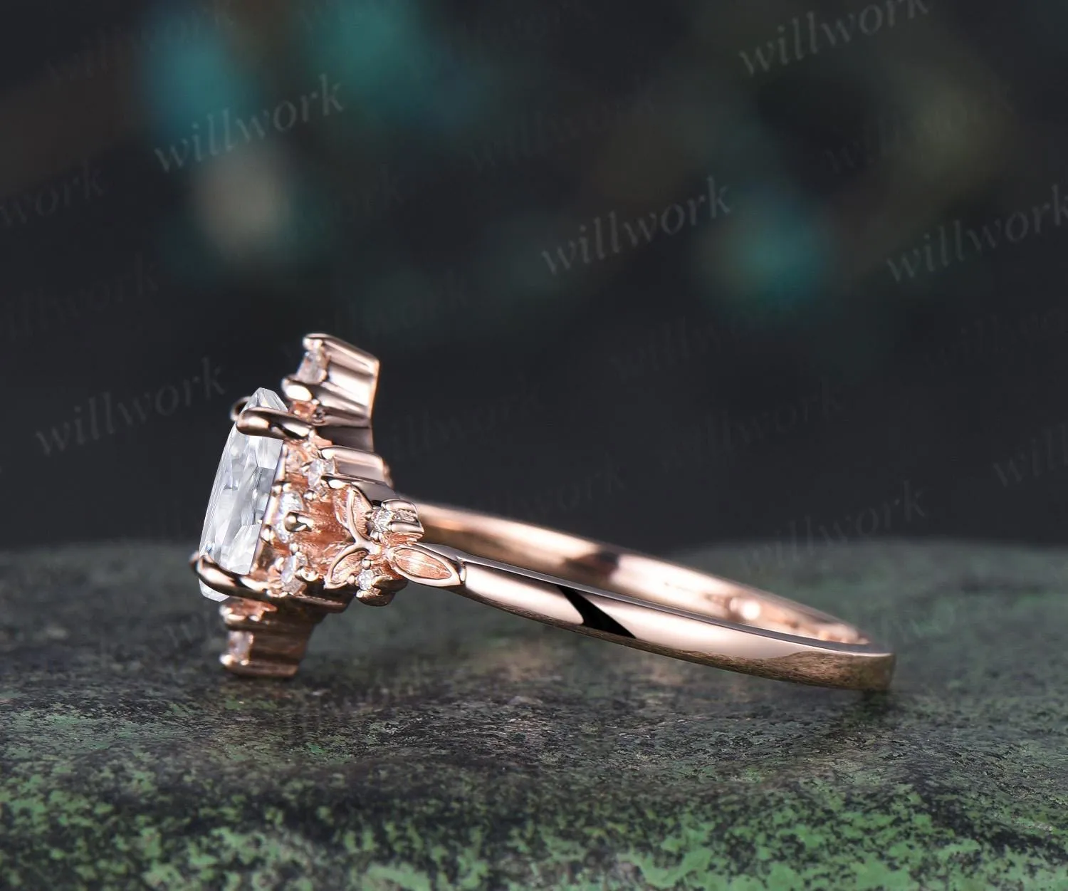 Oval cut IGI Lab grown diamond moissanite engagement ring leaf nature inspired cluster art deco wedding promise ring women jewelry sold by Willwork Jewelry product image thumbnail 4