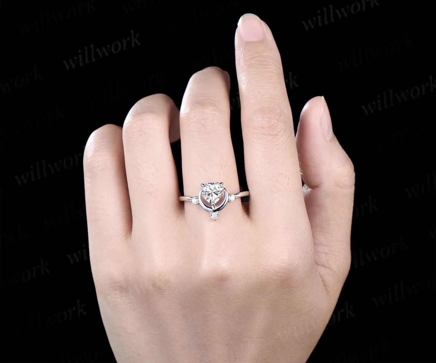 1ct heart cut IGI Lab grown diamond moissanite engagement ring four stone moon promise wedding ring women 14k white gold sold by Willwork Jewelry product image thumbnail 2