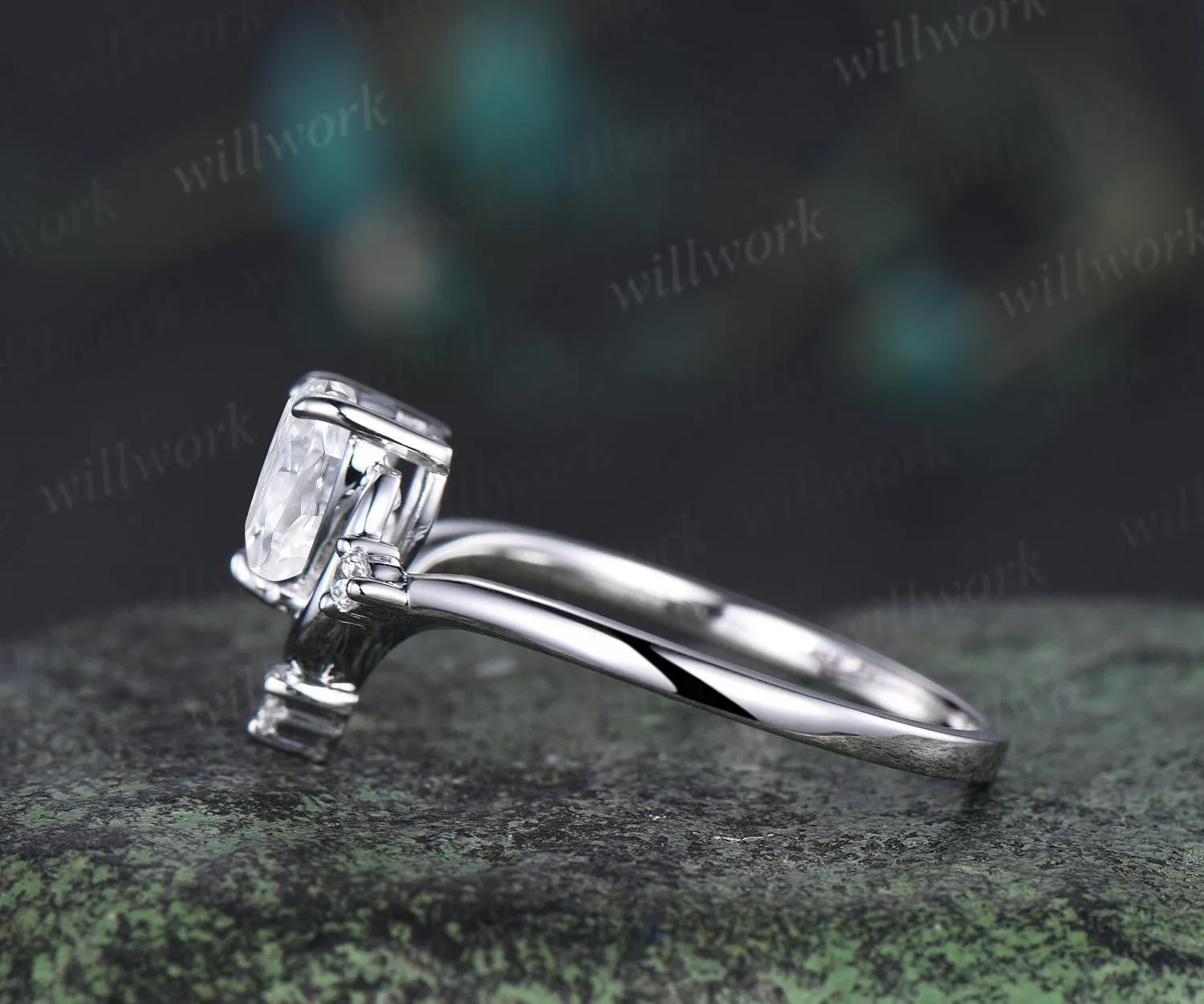 1ct heart cut IGI Lab grown diamond moissanite engagement ring four stone moon promise wedding ring women 14k white gold sold by Willwork Jewelry product image thumbnail 4