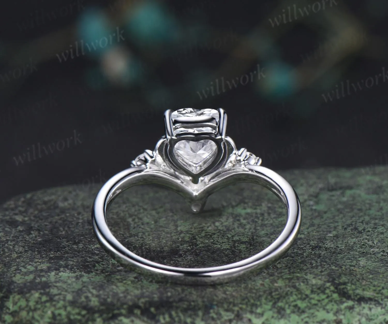 1ct heart cut IGI Lab grown diamond moissanite engagement ring four stone moon promise wedding ring women 14k white gold sold by Willwork Jewelry product image thumbnail 5
