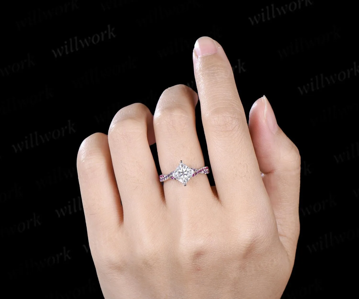Princess cut IGI lab grown diamond engagement ring white gold vintage moissanite ring infinity ruby amethyst ring women jewelry sold by Willwork Jewelry product image thumbnail 2