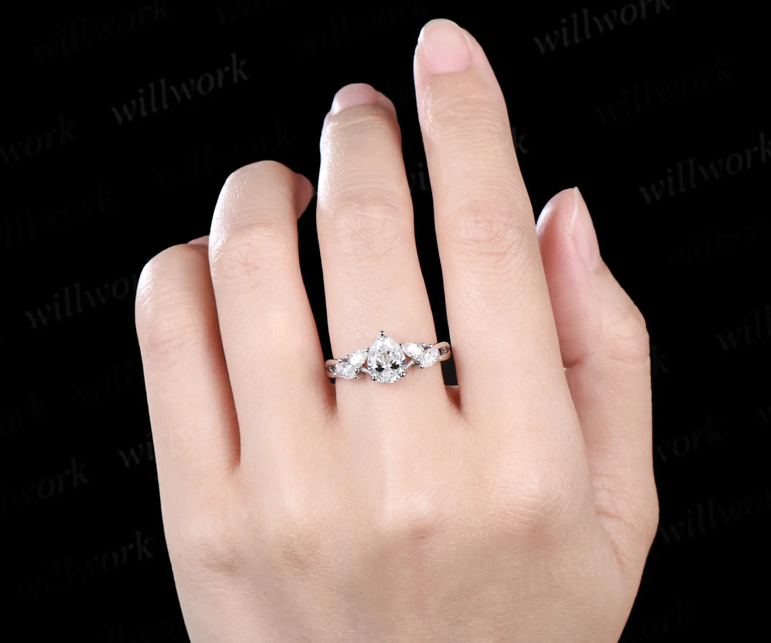 Pear cut IGI Lab grown diamond engagement ring vintage pear diamond cluster split shank ring bridal gifts promise ring for her sold by Willwork Jewelry product image thumbnail 2