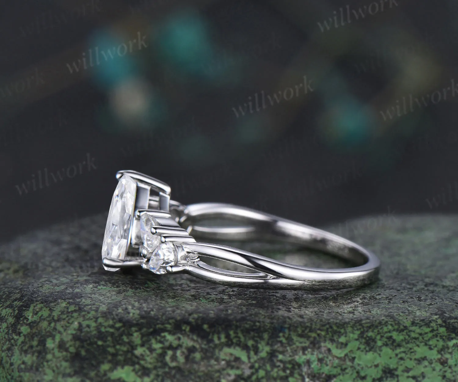Pear cut IGI Lab grown diamond engagement ring vintage pear diamond cluster split shank ring bridal gifts promise ring for her sold by Willwork Jewelry product image thumbnail 4