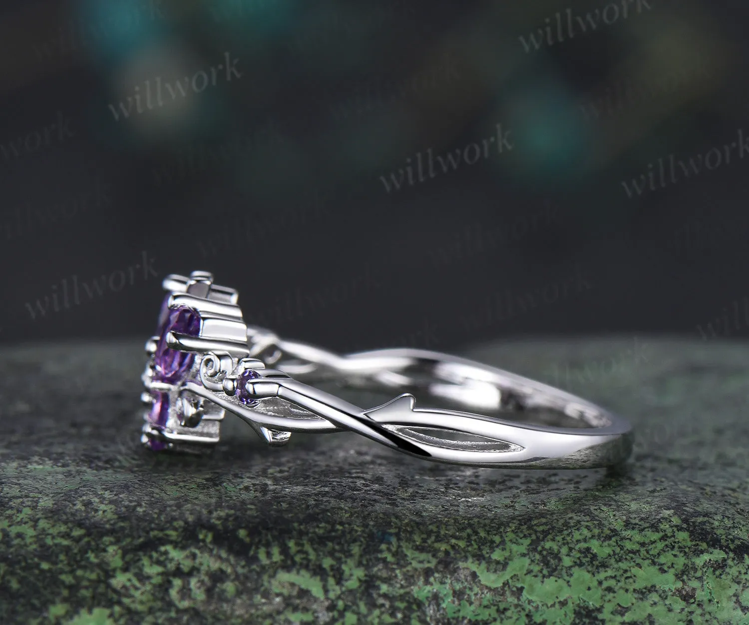 Butterfly Amethyst Engagement Ring solid 14k white gold February birthstone branch wedding ring women jewelry sold by Willwork Jewelry product image thumbnail 4