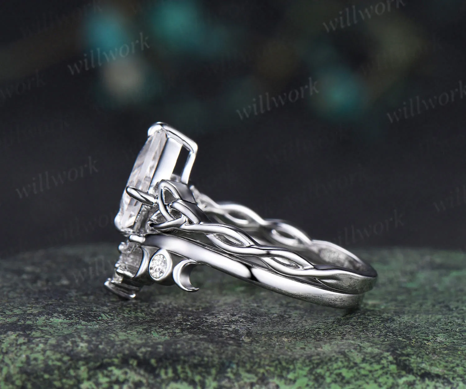 Kite cut IGI lab grown diamond engagement ring set solid 14k white gold Celtic knot infinity solitaire promise ring women sold by Willwork Jewelry product image thumbnail 4