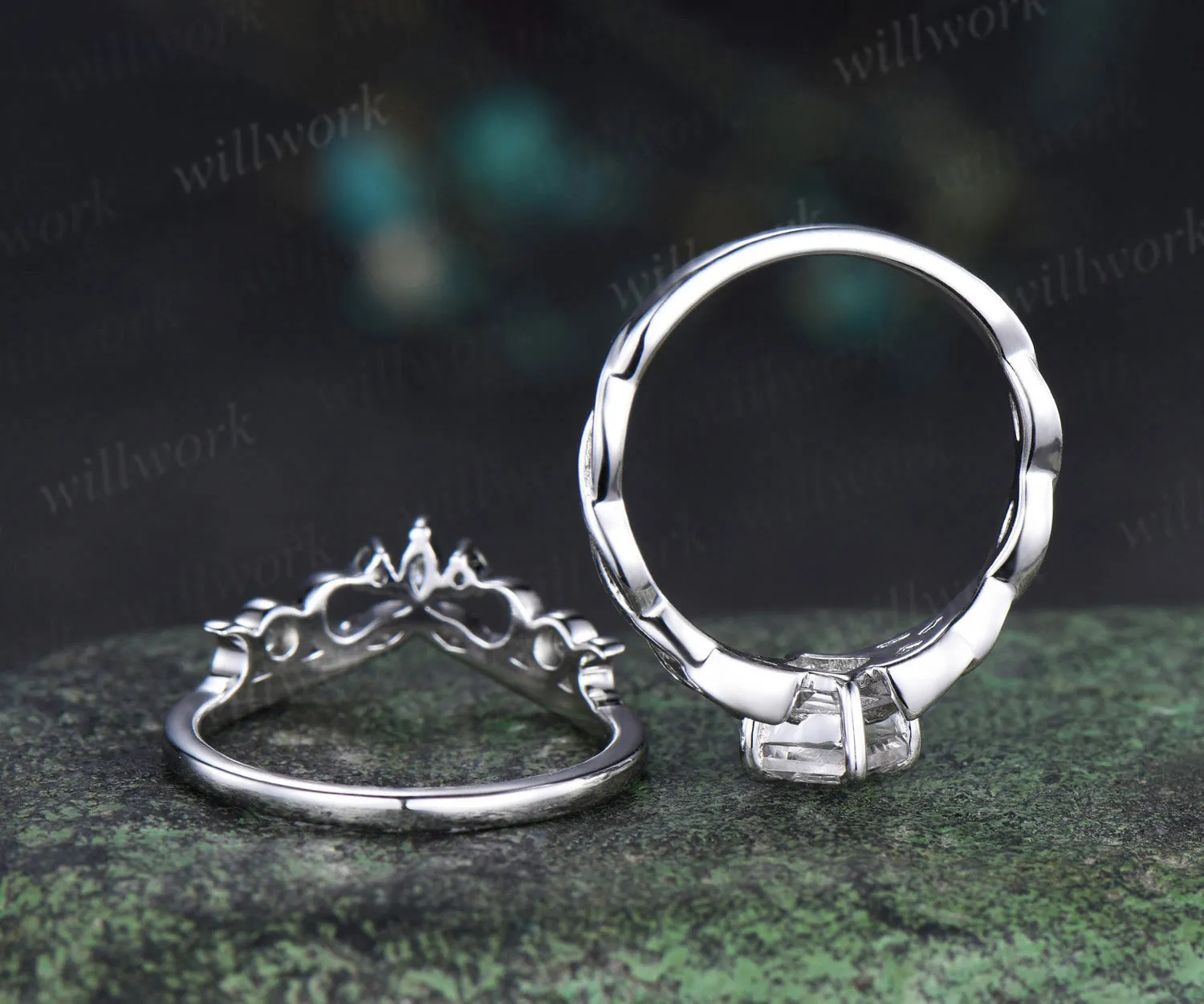 Kite cut IGI lab grown diamond engagement ring set solid 14k white gold Celtic knot infinity solitaire promise ring women sold by Willwork Jewelry product image thumbnail 5