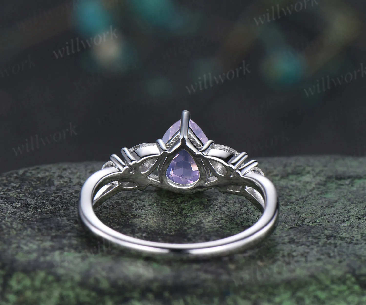 Pear natural lavender amethyst ring pear moissanite cluster split shank engagement ring retro bridal ring gifts for women sold by Willwork Jewelry product image thumbnail 3