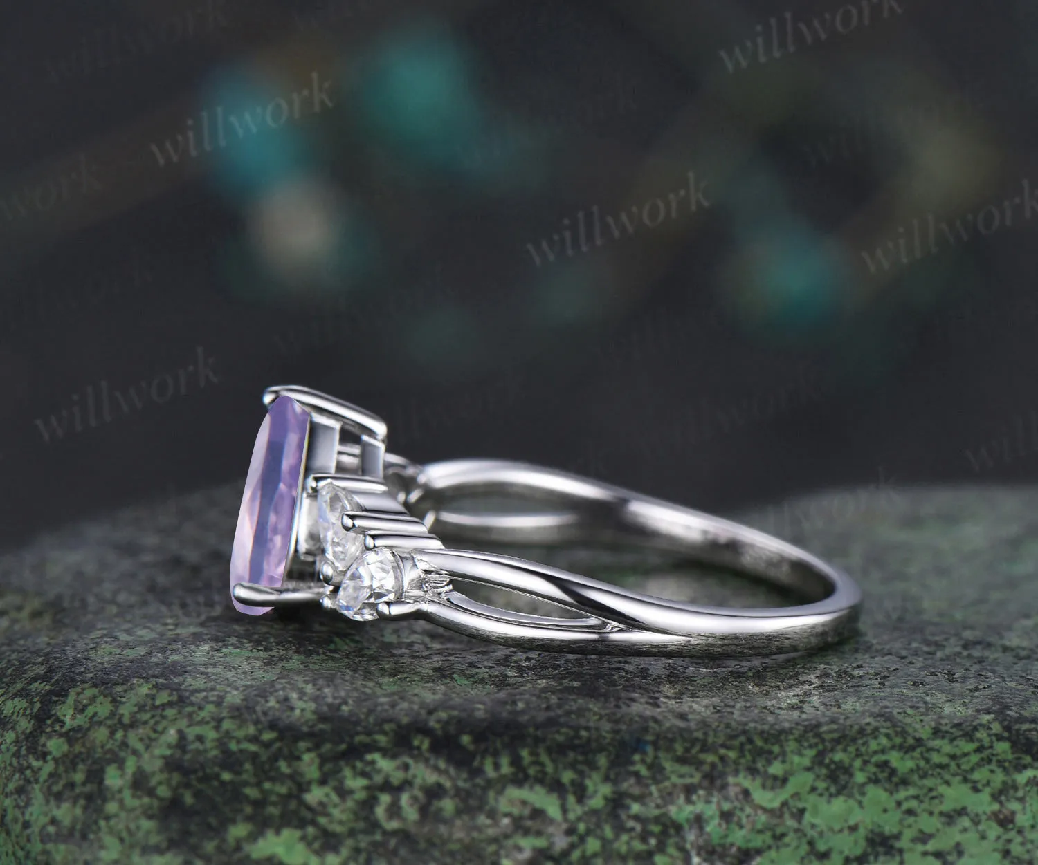 Pear natural lavender amethyst ring pear moissanite cluster split shank engagement ring retro bridal ring gifts for women sold by Willwork Jewelry product image thumbnail 5