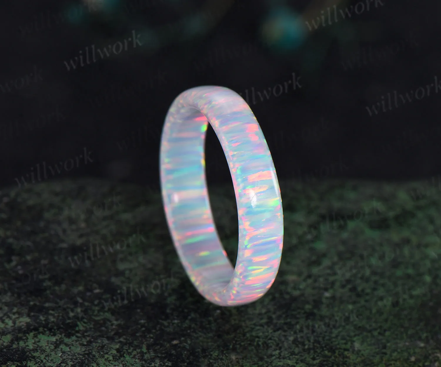 5mm White opal full eternity wedding band solitaire minimalist men band rough stone ring anniversary birthday gifts for him women sold by Willwork Jewelry product image thumbnail 2