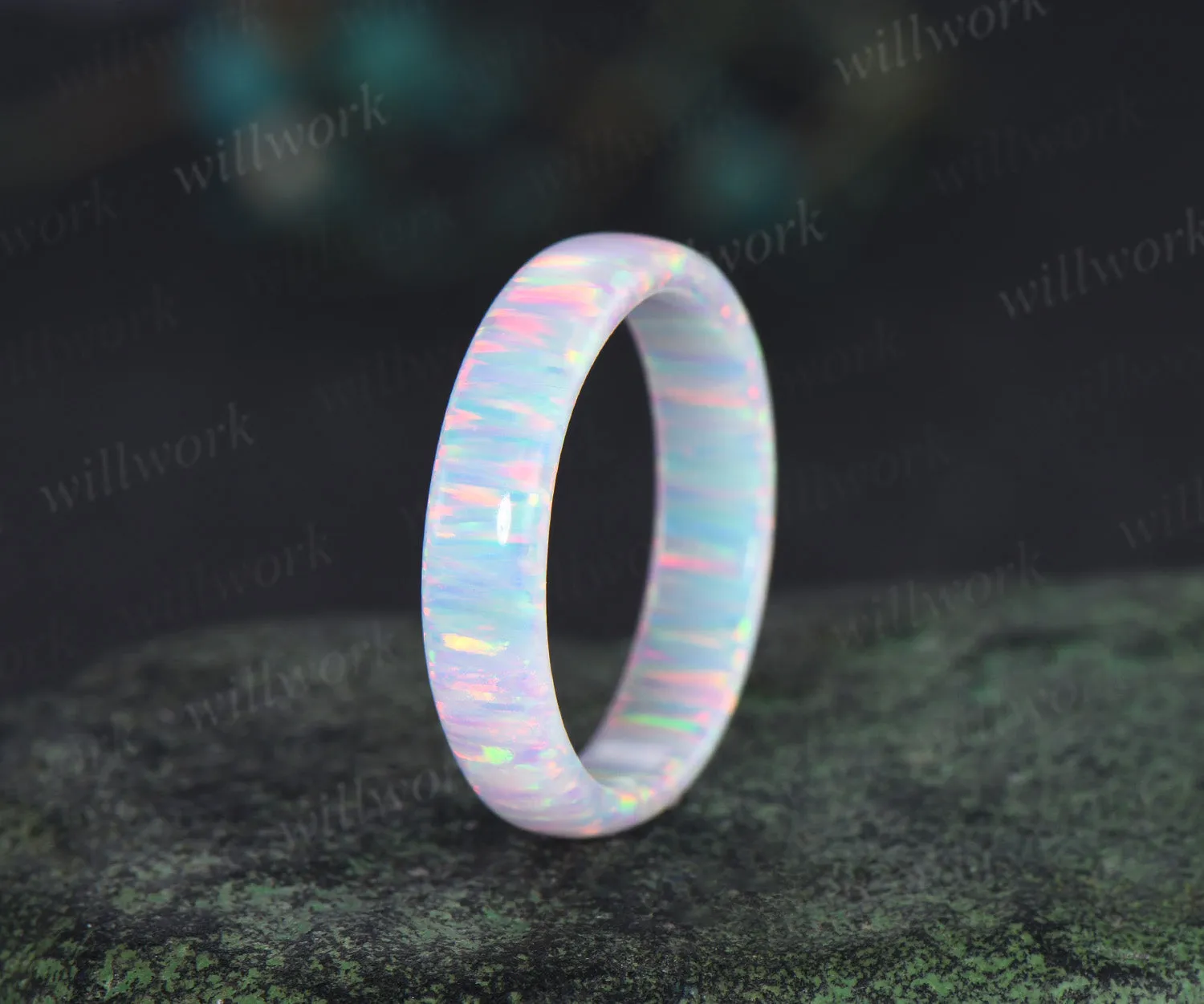 5mm White opal full eternity wedding band solitaire minimalist men band rough stone ring anniversary birthday gifts for him women sold by Willwork Jewelry product image thumbnail 4