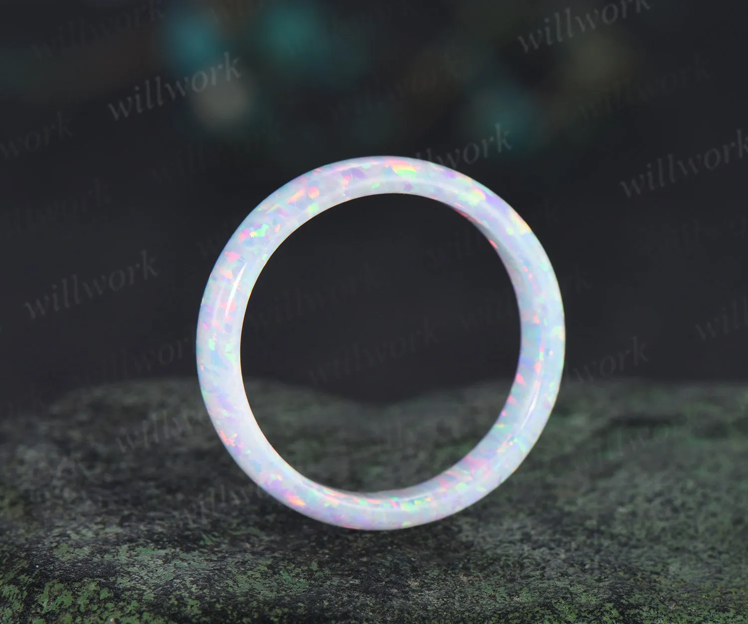 5mm White opal full eternity wedding band solitaire minimalist men band rough stone ring anniversary birthday gifts for him women sold by Willwork Jewelry product image thumbnail 5