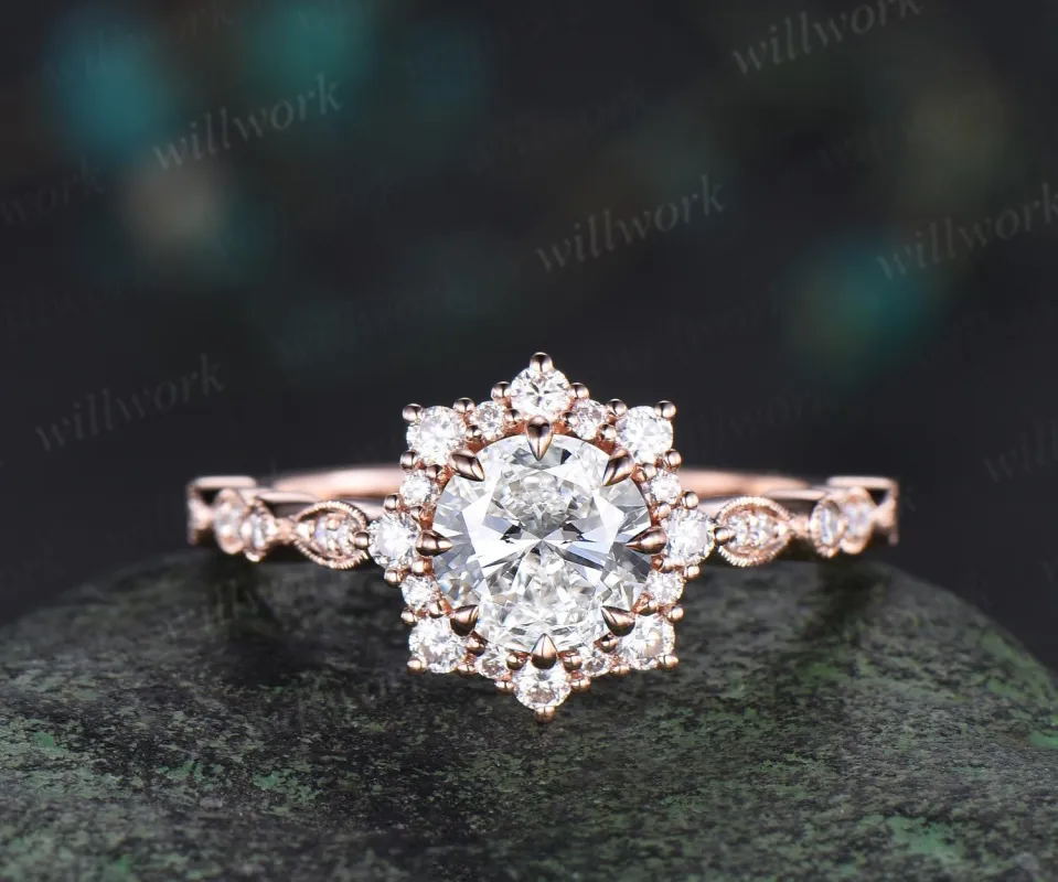 1ct round cut IGI Lab grown diamond engagement ring halo snowdrift milgrain natural diamond promise ring her unique wedding ring women sold by Willwork Jewelry