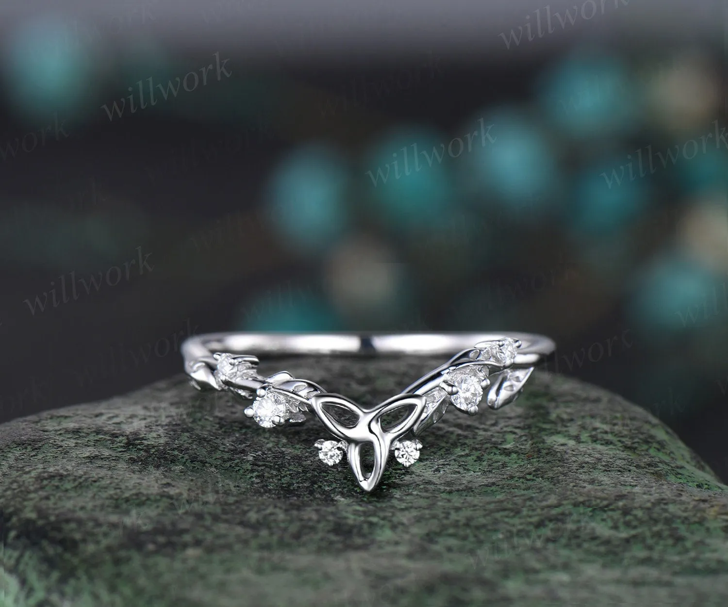 Vintage Pear shaped IGI lab-grown diamond engagement ring white gold leaf branch diamond bridal ring set Celtic knot wedding ring band women jewelry sold by Willwork Jewelry product image thumbnail 5