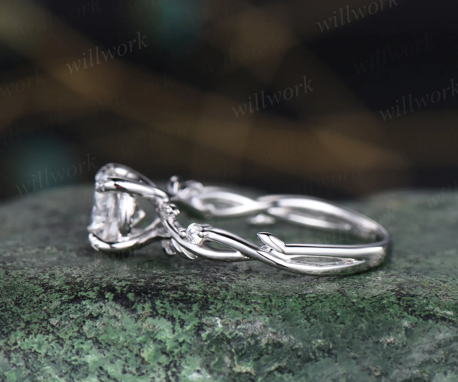 1ct Round brillant cut IGI lab-grown diamond engagement ring nature inspired leaf twig diamond ring infinity wedding band bridal gifts sold by Willwork Jewelry product image thumbnail 4