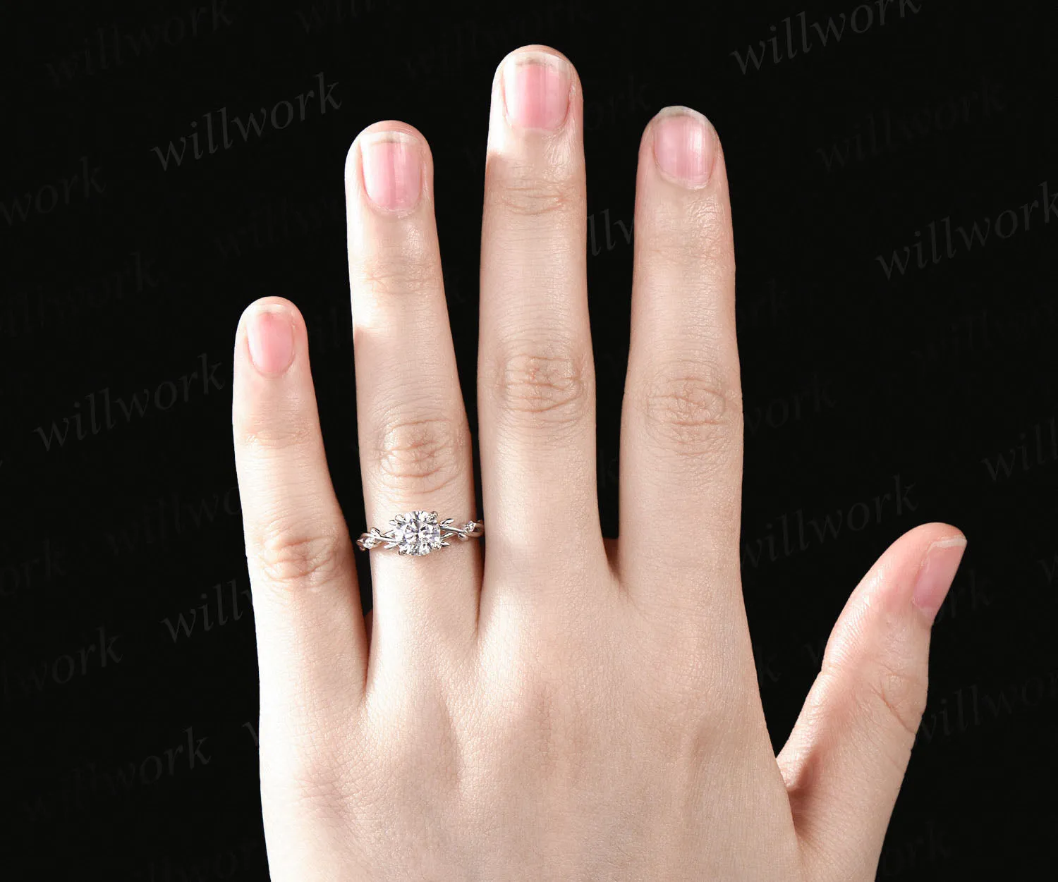 1ct Round brillant cut IGI lab-grown diamond engagement ring nature inspired leaf twig diamond ring infinity wedding band bridal gifts sold by Willwork Jewelry product image thumbnail 2