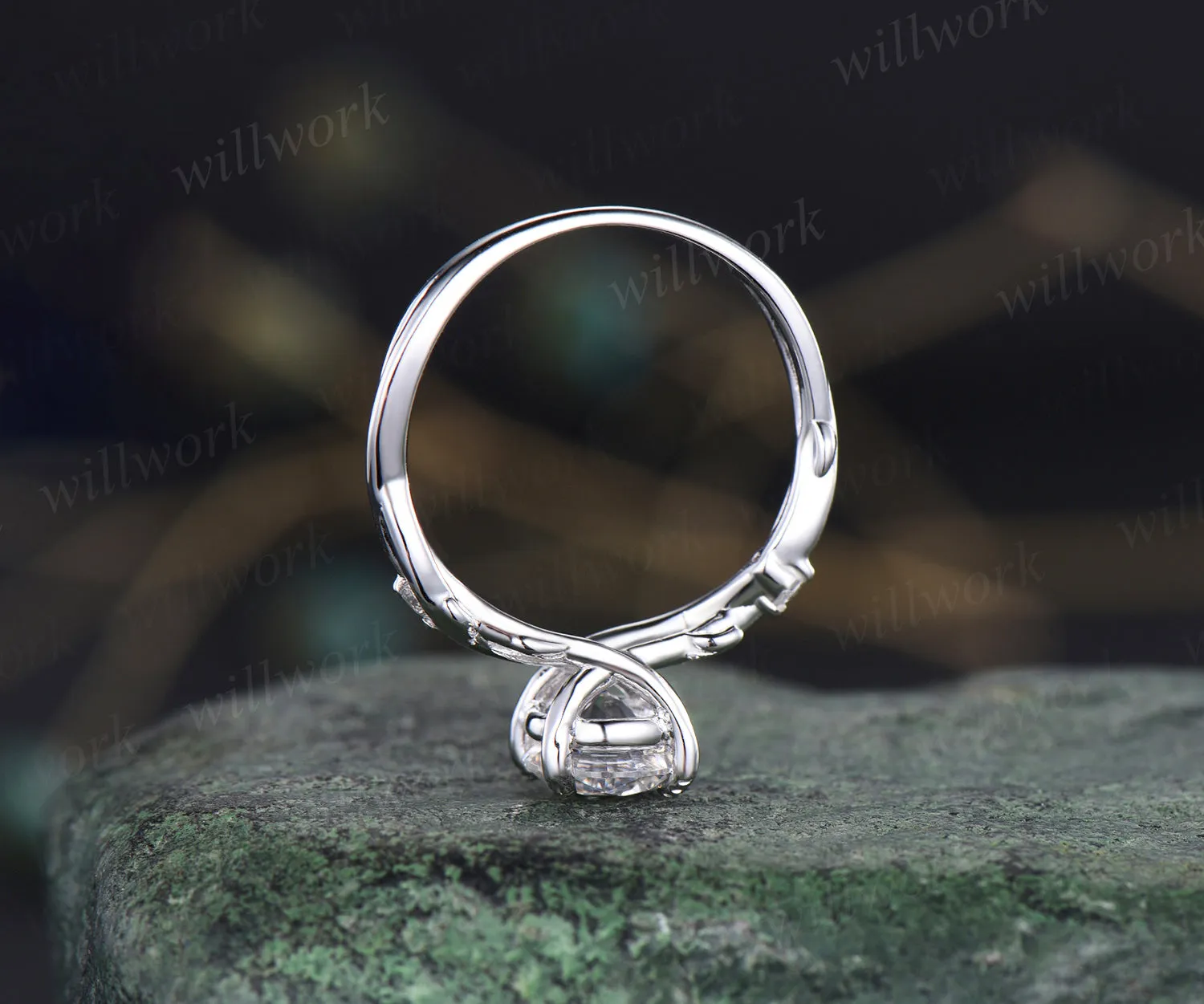 1ct Round brillant cut IGI lab-grown diamond engagement ring nature inspired leaf twig diamond ring infinity wedding band bridal gifts sold by Willwork Jewelry product image thumbnail 5