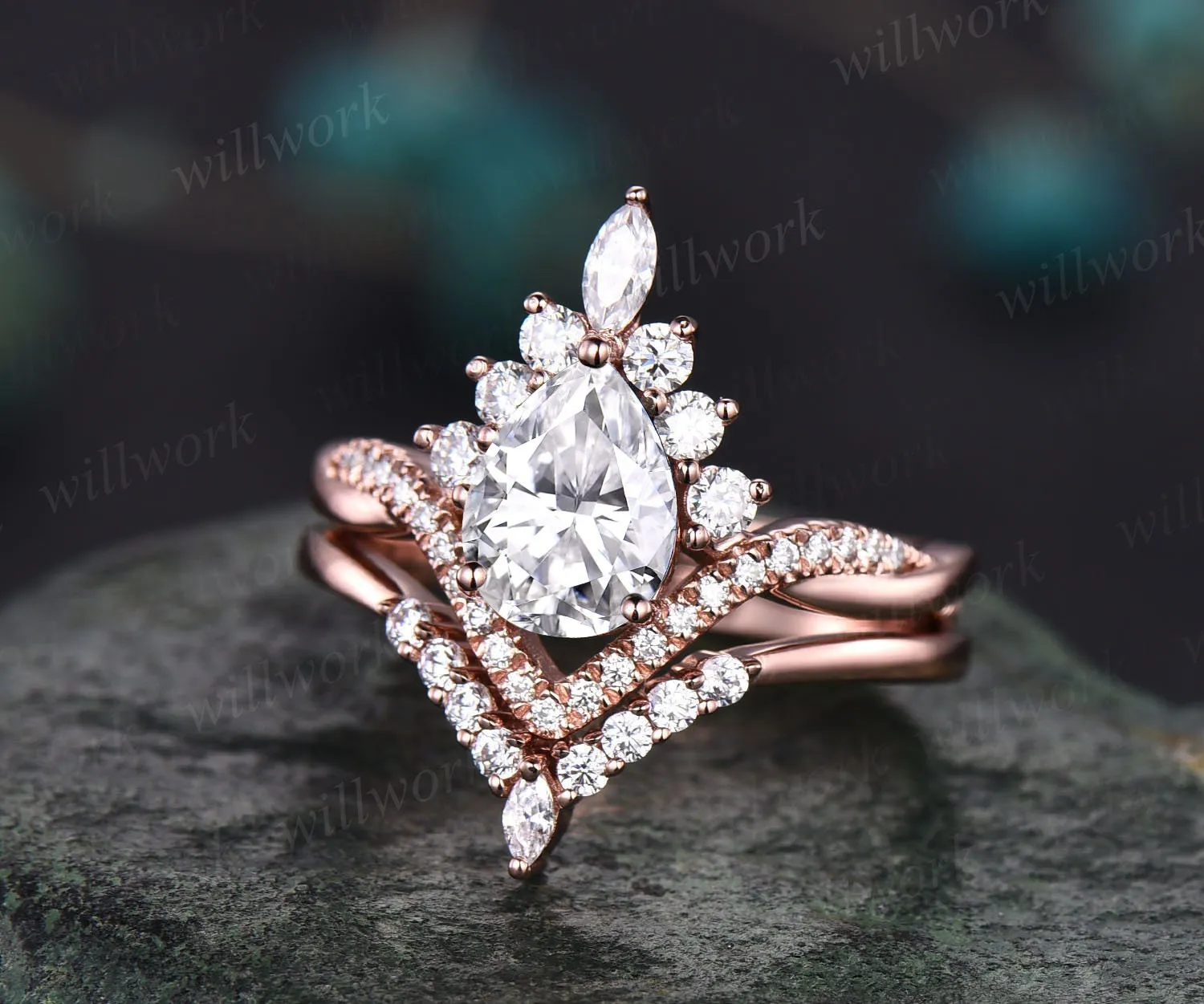 Pear cut IGI lab-grown daimond infinity halo diamond engagement ring set twisted half eternity wedding ring women sold by Willwork Jewelry product image thumbnail 4