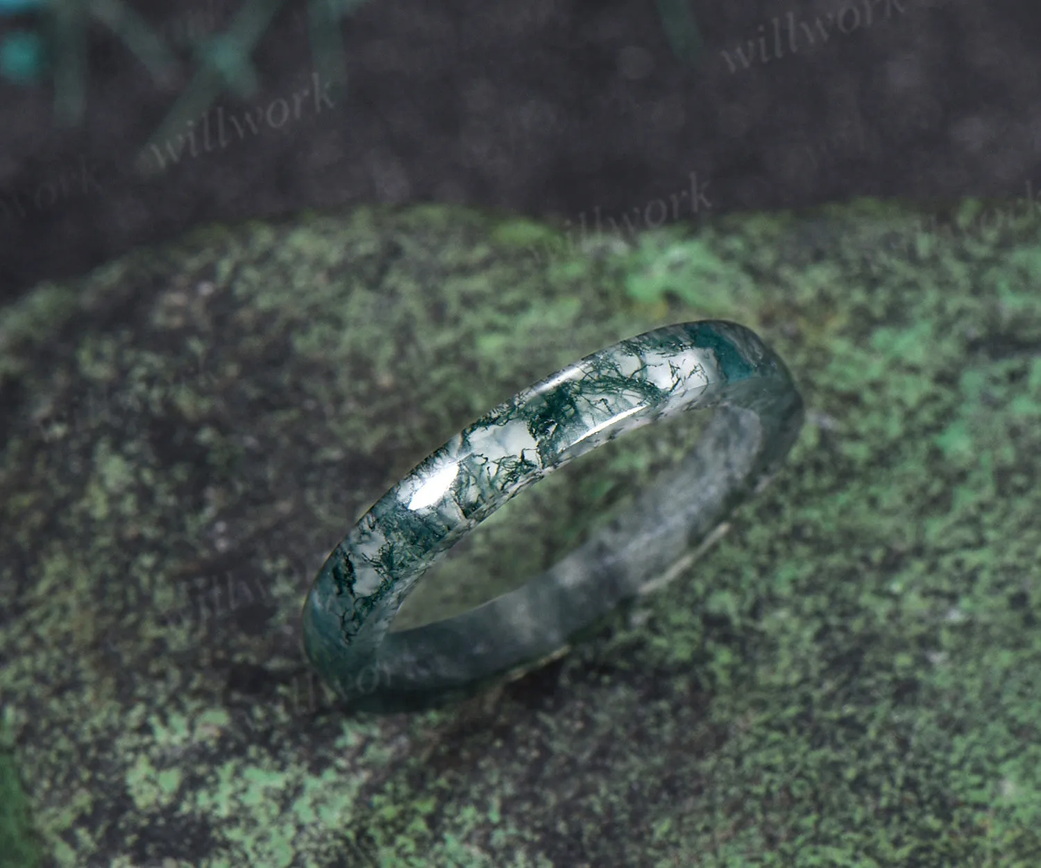Natural moss agate full eternity band solitaire minimalist men band rough stone ring anniversary birthday gifts for him sold by Willwork Jewelry product image thumbnail 5