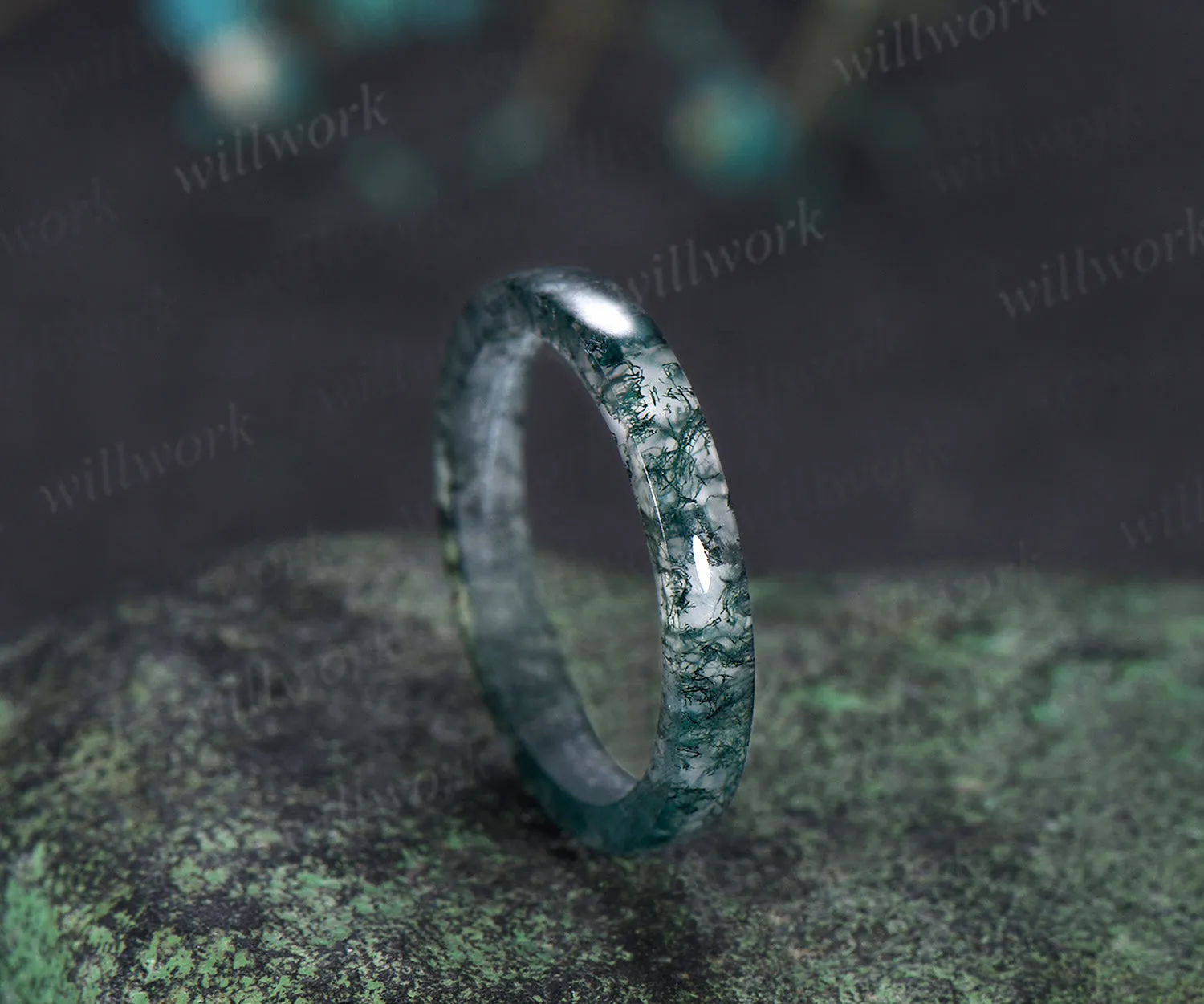 Natural moss agate full eternity band solitaire minimalist men band rough stone ring anniversary birthday gifts for him sold by Willwork Jewelry product image thumbnail 4