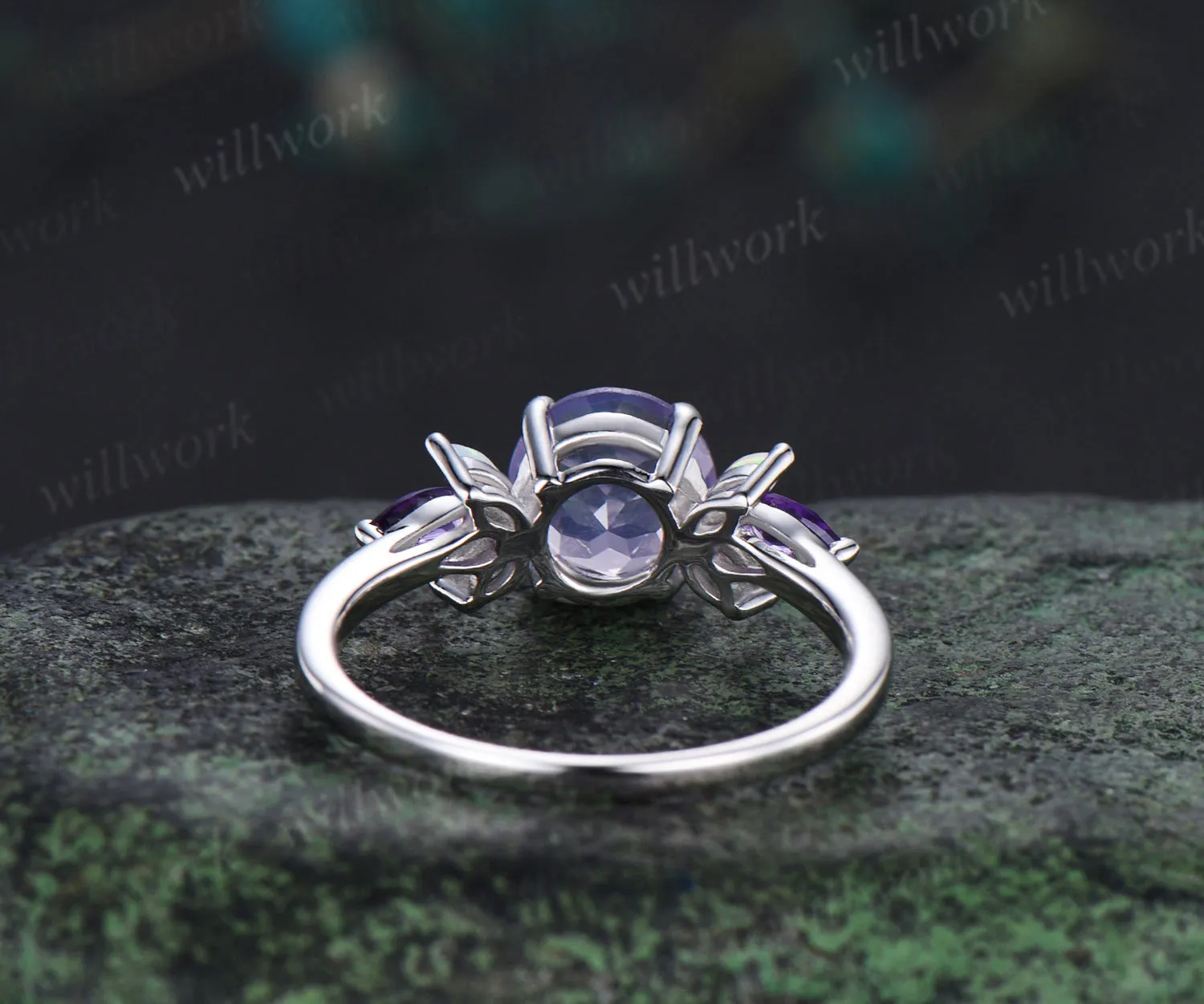 Round lavender amethyst engagement ring opal amethyst cluster ring unique white gold 7 stones ring for women bridal gifts sold by Willwork Jewelry product image thumbnail 4