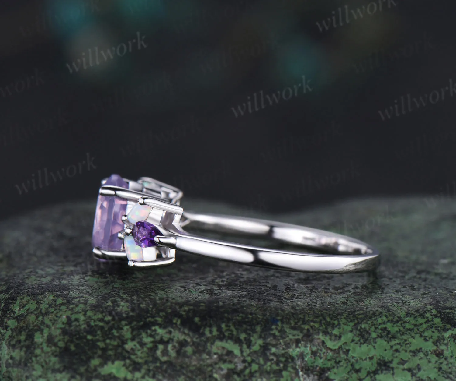 Round lavender amethyst engagement ring opal amethyst cluster ring unique white gold 7 stones ring for women bridal gifts sold by Willwork Jewelry product image thumbnail 2