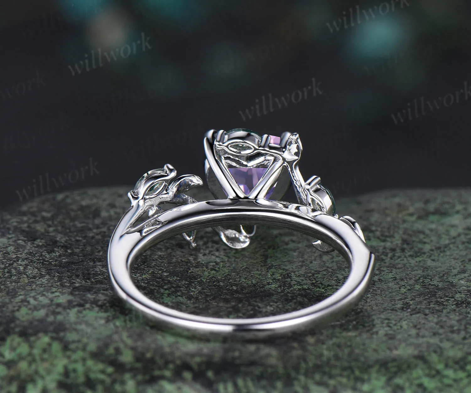 Vintage heart Lavender amethyst engagement ring white gold leaf branch opal nature inspired ring anniversary birthday gifts sold by Willwork Jewelry product image thumbnail 5