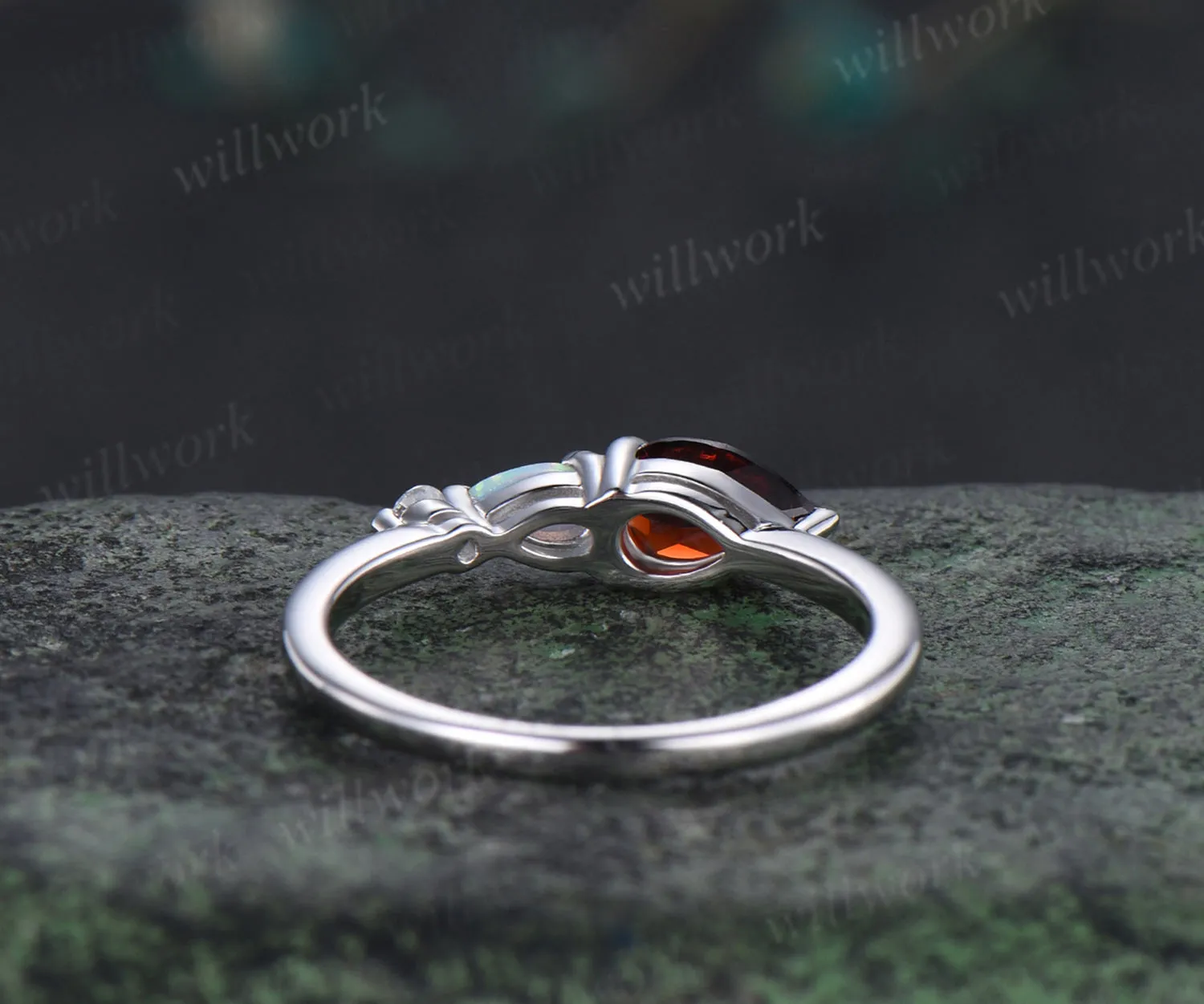 Each to west pear garnet ring dainty three stone opal engagement ring minimalist garnet ring for women jewelry gifts sold by Willwork Jewelry product image thumbnail 5
