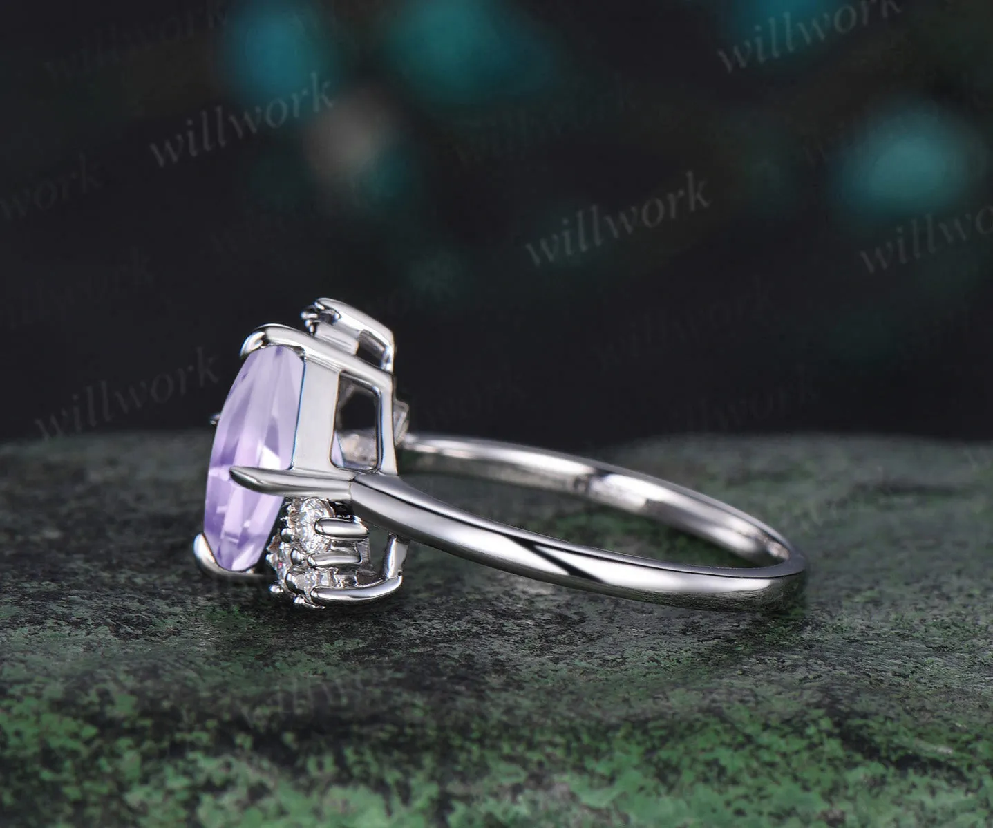 Unique Asscher cut lavender amethyst engagement ring alexandrite diamond cluster proposal ring crystal wedding ring for women sold by Willwork Jewelry product image thumbnail 4