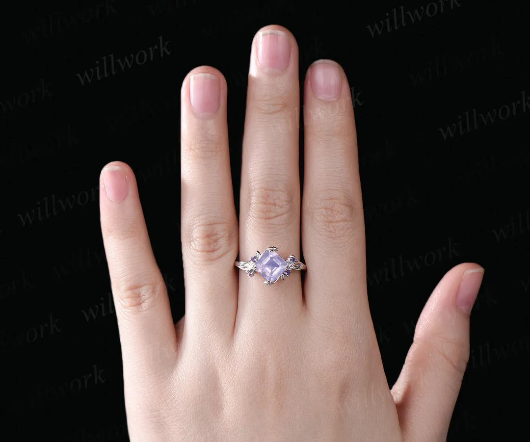 Asscher cut lavender amethyst engagement ring vintage leaf twig amethyst wedding ring nature inspired promise ring gifts for her sold by Willwork Jewelry product image thumbnail 5