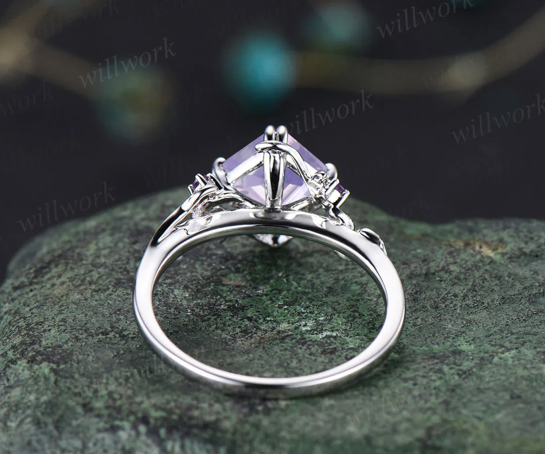 Asscher cut lavender amethyst engagement ring vintage leaf twig amethyst wedding ring nature inspired promise ring gifts for her sold by Willwork Jewelry product image thumbnail 4