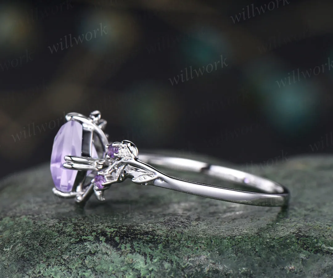 Asscher cut lavender amethyst engagement ring vintage leaf twig amethyst wedding ring nature inspired promise ring gifts for her sold by Willwork Jewelry product image thumbnail 3