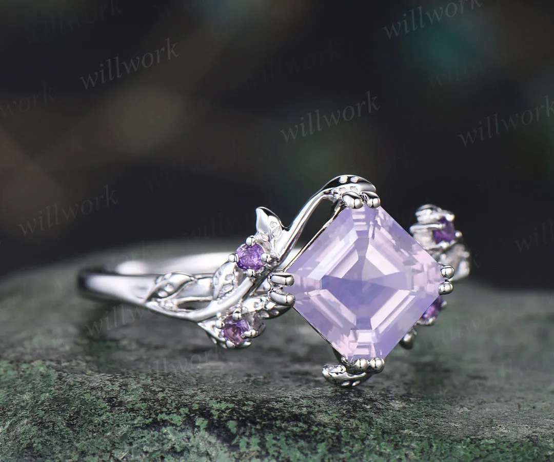 Asscher cut lavender amethyst engagement ring vintage leaf twig amethyst wedding ring nature inspired promise ring gifts for her sold by Willwork Jewelry product image thumbnail 2